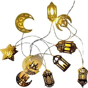 10 LED Altın Ramazan Süslemeleri Eid Dekor Yıldız Ay Fener Ramazan Işıkları Kumandalı, Ramazan Parti Dize Işık (Yurt Dışından)