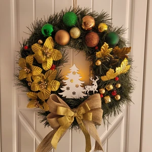 Yılbaşı Lüx Işıklı Kapı Süsü Çelenk Yeni Yıl Ev Dekorasyonu Duvar Dekoru Noel Hediyelik Gold-Gümüş (35 Cm)