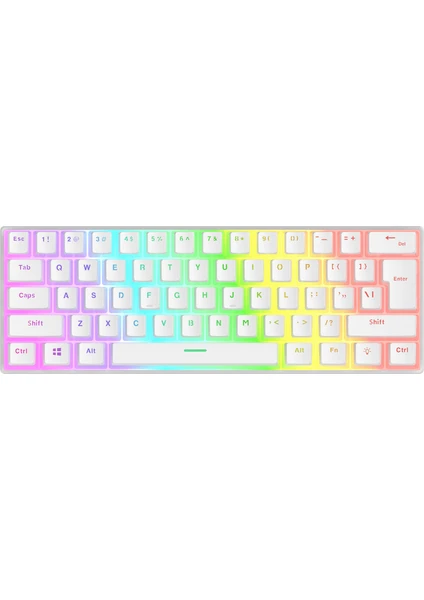 RADIANT K11 Beyaz Type-C Bağlantılı RGB Puding Tuşlu US Layout Blue Switch Gaming Oyuncu Klavye