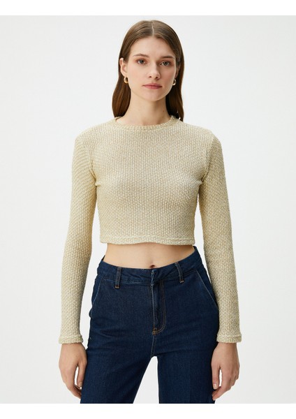 Crop Kazak Simli Bisiklet Yaka Uzun Kollu modelleri