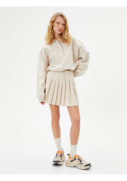 Paraşüt Kapşonlu Crop Sweatshirt Yarım Düğmeli Beli Lastikli Uzun Balon Kol Pamuklu fiyatları