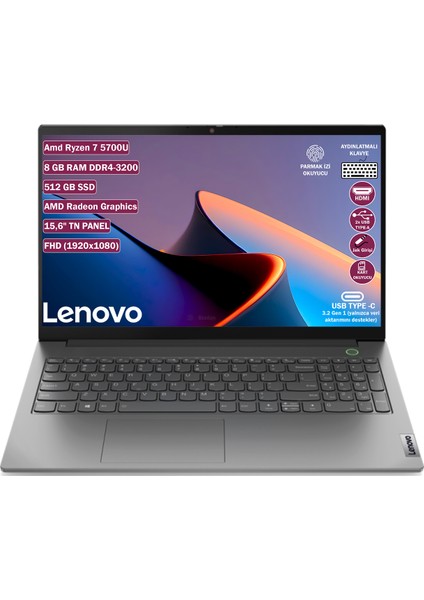 IdeaPad Amd Ryzen 7 5700U 8GB 512GB SSD 15.6" FHD Freedos Taşınabilir  Bilgisayar 82KU00T7TX