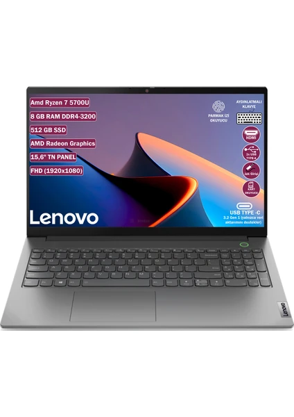 IdeaPad Amd Ryzen 7 5700U 8GB 512GB SSD 15.6" FHD Freedos Taşınabilir  Bilgisayar 82KU00T7TX