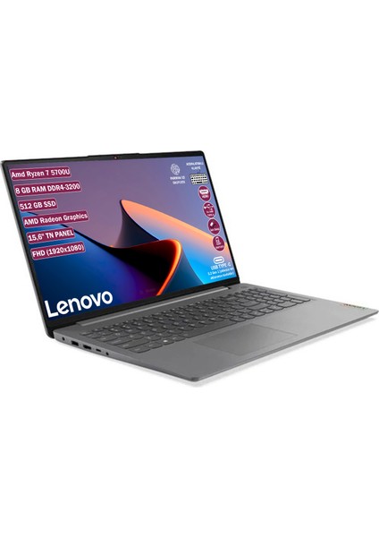 IdeaPad Amd Ryzen 7 5700U 8GB 512GB SSD 15.6" FHD Freedos Taşınabilir  Bilgisayar 82KU00T7TX