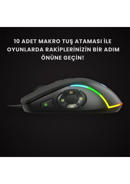 Lenovo Lecoo MS140 Kablolu RGB LED Aydınlatmalı 6400DPI 10 Makro Tuşlu 500Hz Gaming Mouse Siyah