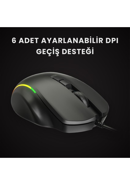 Lenovo Lecoo MS140 Kablolu RGB LED Aydınlatmalı 6400DPI 10 Makro Tuşlu 500Hz Gaming Mouse Siyah