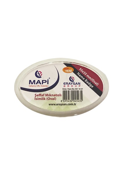 Şeffaf Mıknatıslı Isimlik (Oval) 55X35 Tekli