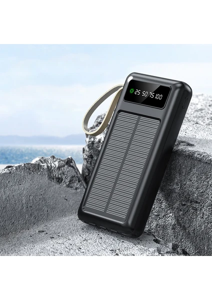 Acl 20000 Mah Powerbank Göstergeli Powerbank Solar Fenerli Güneş Enerjili Type C - Lightning - Micro USB - USB Kablolu Powerbank Taşınabilir Şarj Aleti Hızlı Şarj Aleti Powerbank Pw-60