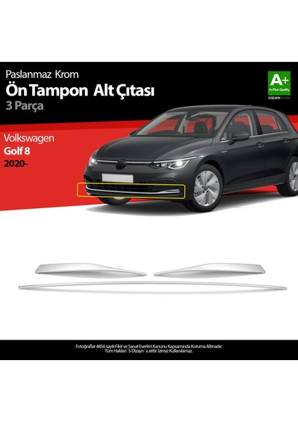 Vw Golf 8 Hb Krom Ön Tampon Alt Çıtası 3 Prç. 2020 Üzeri