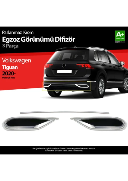 Vw Tiguan Krom Egzoz Görünümü Difüzör 3 Parça 2020 Üzeri