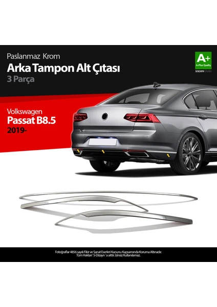 VW Passat B8.5 Krom Arka Tampon Alt Çıtası 3 Parça 2019 ve Üzeri