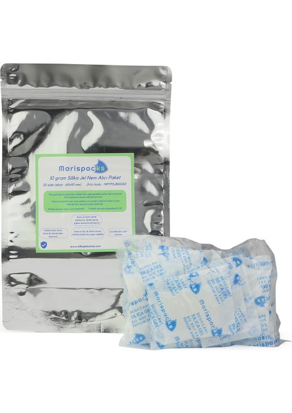 10 G x 25 Adet Silikajel Nem Alıcı Paket (Nonwoven, Metalize Doypack Ambalajda)