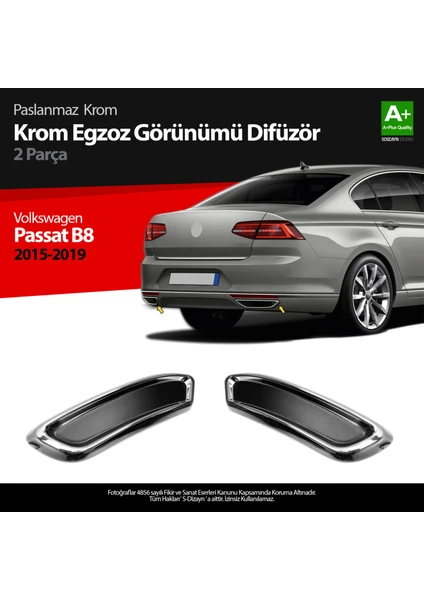 Volkswagen Passat B8 Krom Egzoz Görünümü Difüzör R Line Still 2 Prç. 2015-2019 A+ Kalite