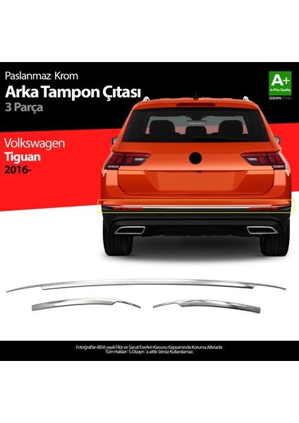 Volkswagen Tiguan Krom Arka Tampon Alt Çıtası 3 Prç. 2016-2024 A+ Kalite