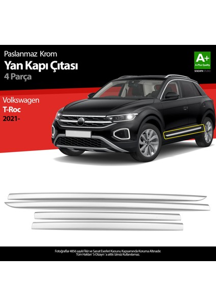 VW T-Roc Makyajlı Krom Yan Kapı Çıtası 4 Parça 2021 Üzeri