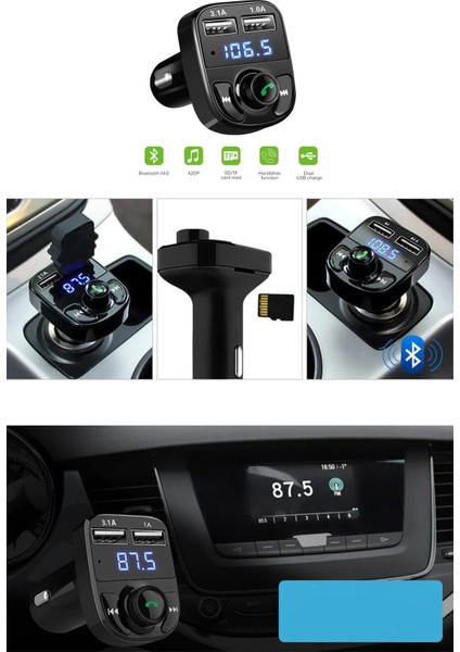 Bluetooth Fm Transmitter Cihazı Radyo Araç Kiti Çakmaklık Şarj Aleti Araba Mp3 Çalar