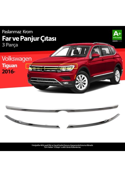 Volkswagen Tiguan Krom Far Üst Çıtası 3 Prç. 2016-2020 A+ Kalite