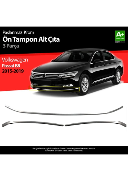 Volkswagen Passat B8 Krom Ön Tampon Alt Çıtası 3 Prç. 2015-2019 A+ Kalite