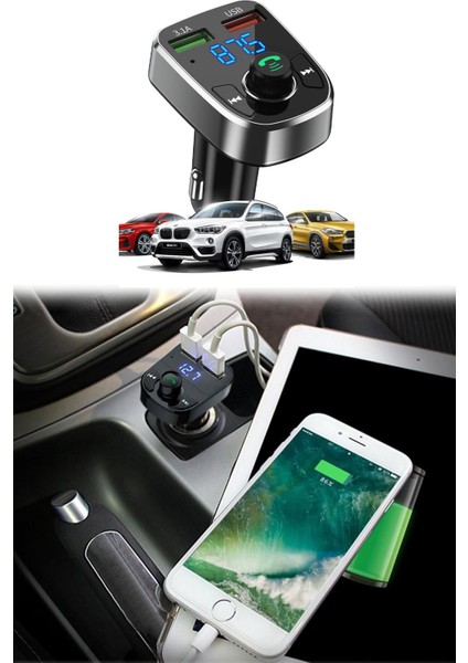 Fm Transmitter Cihazı Universal Bluetooth Radyo Araç Kiti Çakmaklık Şarj Aleti Oto Mp3 Çalar