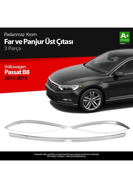 VW Passat B8 Krom Far Üzeri Çıta Seti 3 Parça 2015 Üzeri