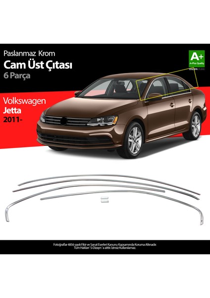 Volkswagen Jetta Krom Cam Üst Çıtası 6 Prç. 2011-2019 A+ Kalite