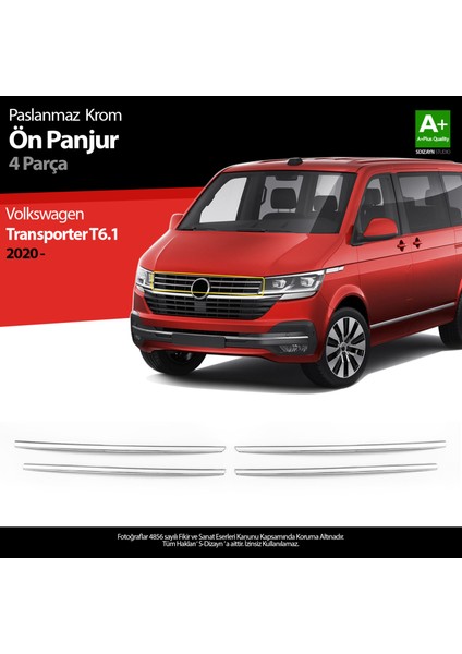 Volkswagen Transporter T6.1 Krom Ön Panjur 4 Parça 2020 Üzeri