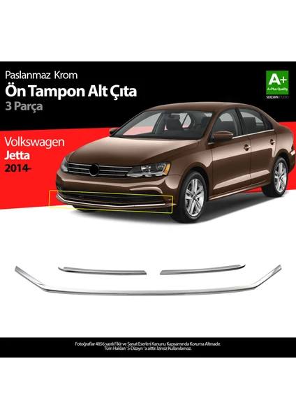 VW Jetta Krom Ön Tampon Çıta 3 Prç. 2014 Üzeri