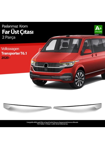 Volkswagen Transporter T6.1 Krom Far Üst Çıtası 2 Prç. 2020 Üzeri A+ Kalite
