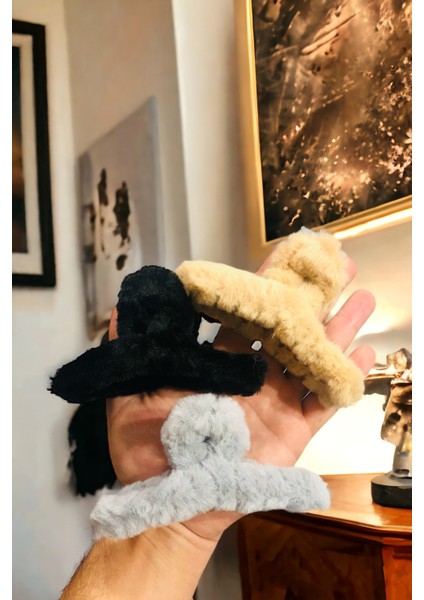 Kadın Peluş Model 3 Adet Büyük Boy 14 cm Mandal Toka Seti