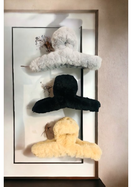 Kadın Peluş Model 3 Adet Büyük Boy 14 cm Mandal Toka Seti fırsatları