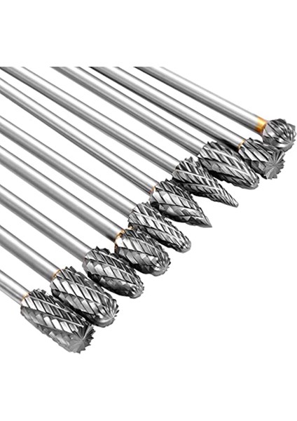 Inç 10 Adet Karbür Çapak Seti, Çift Kesim Tungsten 3mm (1/8 Inç) Karbür Döner Çapak Döner Dosyaları Elmas Burs Bit (Yurt Dışından)