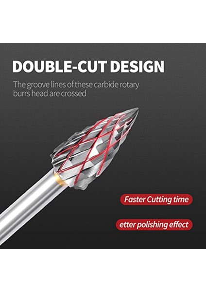 Inç 10 Adet Karbür Çapak Seti, Çift Kesim Tungsten 3mm (1/8 Inç) Karbür Döner Çapak Döner Dosyaları Elmas Burs Bit (Yurt Dışından)