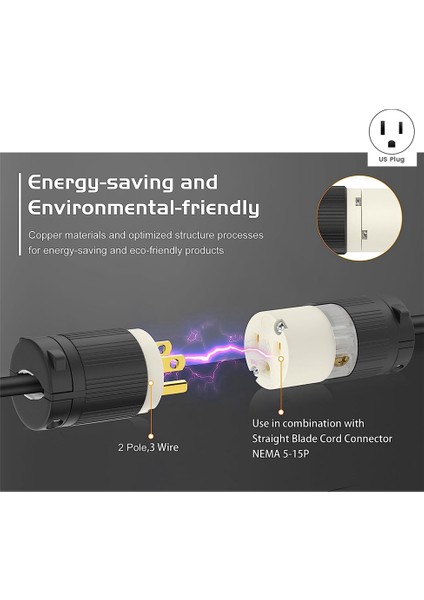 2'li Paket 5-15P Elektrik Erkek Fiş Uçları Yedek 3 Düz Bıçak Uzatma Kablosu Abd Fişi Biter (Yurt Dışından) fiyatları