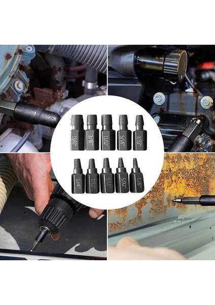 Yükseltme Vida Çıkarıcı Seti, 10 Adet 3.2-10.3mm Pas Hasarlı Cıvatalar Için Ağır Hizmet Altıgen Başlı Vida Çıkarıcı Seti (Yurt Dışından)
