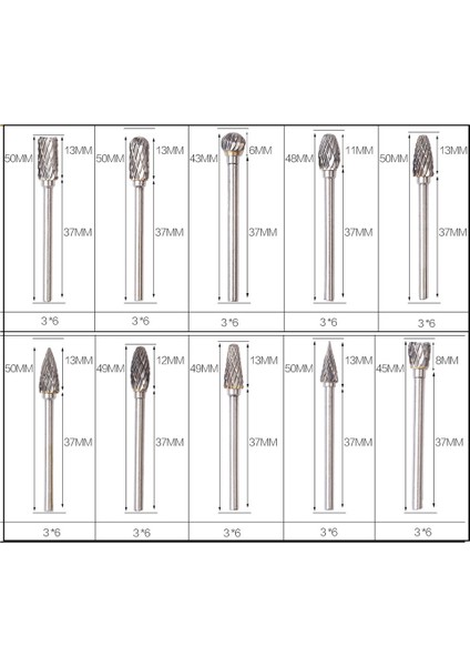 10 Adet Karbür Dosya Seti 3x6 Çift Tahıl Tungsten Çelik Taşlama Kafası Elektrikli Taşlama Aksesuarları (Yurt Dışından)