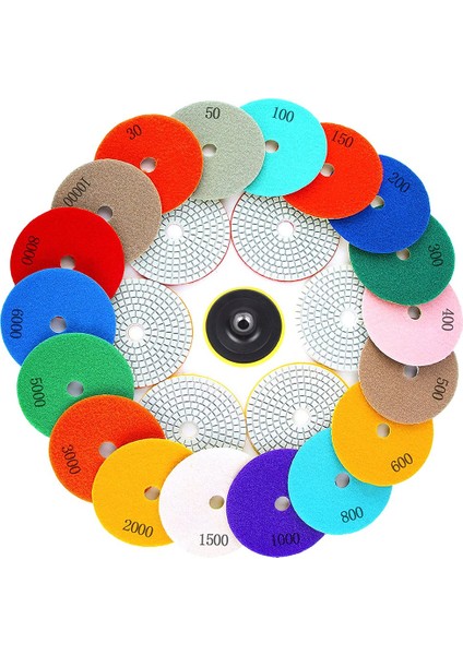 M10 Destek Pedi ile 4 Inç Elmas Parlatma Pedleri, 18PCS 30-10000 Grit Matkap Öğütücü Parlatıcı Için Islak / Kuru Cila Pedi Seti (Yurt Dışından)