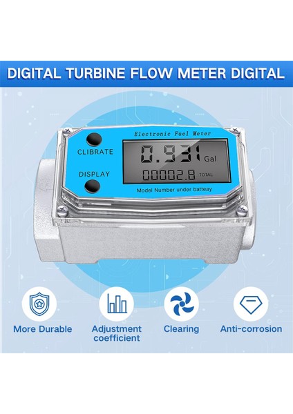 Dijital Türbin Su Akış Ölçer Npt Sayacı ve Fnpt Dişli Dijital LCD Ekran Gaz Yağı Yakıt Akış Ölçer (1 Inç) (Yurt Dışından) fiyatları