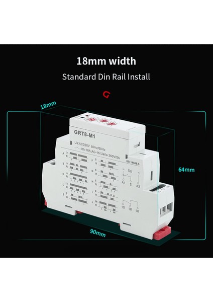 Grt8-M 16A Çok Fonksiyonlu Zamanlayıcı Rölesi Açma Kapama Zamanı Geciktirme Rölesi 10 Fonksiyon Seçeneği ile Ayarlanabilir, Grt8-M2 AC/DC12V-240V (Yurt Dışından)