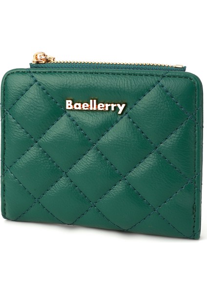 Kadın Fermuar Para Çantası Dikişli Eşkenar Dörtgen Pu Deri Iki Katlı Kısa Cüzdan (Yurt Dışından)