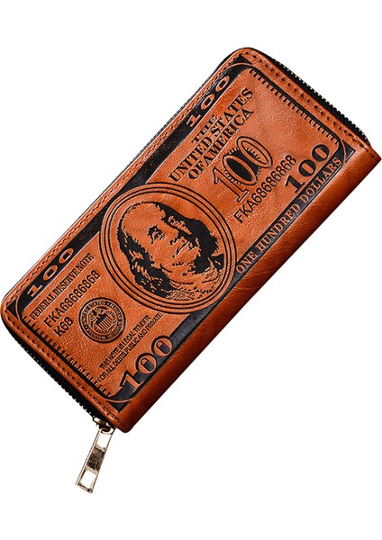 Pu Deri Cüzdan Kart Sahibi Billfold Madeni Para Nakit Depolama Çantası Retro Baskılı Dolar Deseni (Yurt Dışından)