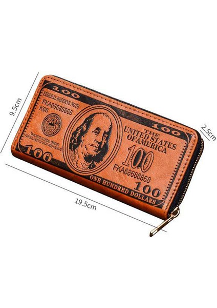 Pu Deri Cüzdan Kart Sahibi Billfold Madeni Para Nakit Depolama Çantası Retro Baskılı Dolar Deseni (Yurt Dışından)