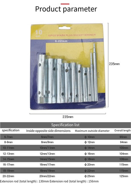 10 Parçalı Çift Başlı Anahtar Soket Tesisatçının Arka Somunu Buji Anahtarı Seti Buji Anahtarını 6-22MM Uzatır (Yurt Dışından)
