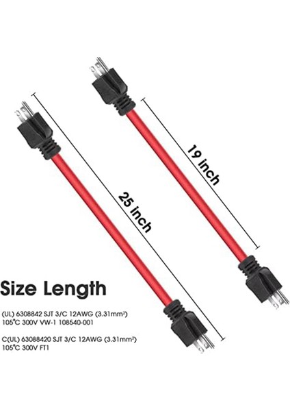 3prong Erkek - Erkek Uzatma Kablosu, Jeneratör Adaptör Kablosu Nema 5-15P Transfer Anahtarı Için, 12AWG 125V (2ft) Abd Tak (Yurt Dışından) fiyatları