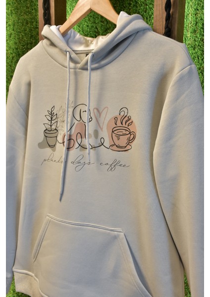 Cat And Coffe Özel Tasarım Kanguru Kapşonlu Oversize Unisex Sweatshirt