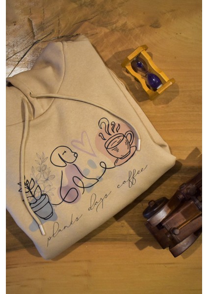 Cat And Coffe Özel Tasarım Kanguru Kapşonlu Oversize Unisex Sweatshirt modelleri