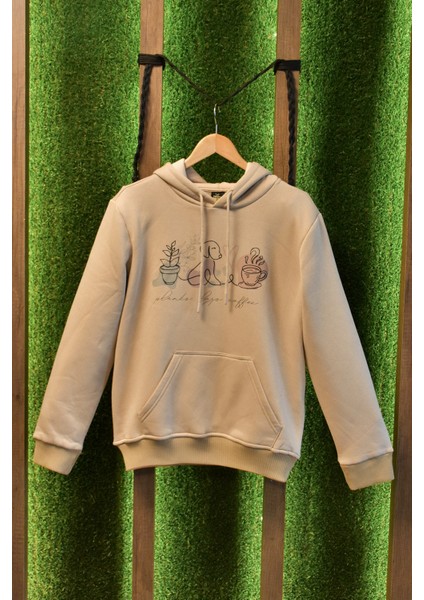 Cat And Coffe Özel Tasarım Kanguru Kapşonlu Oversize Unisex Sweatshirt fırsatları