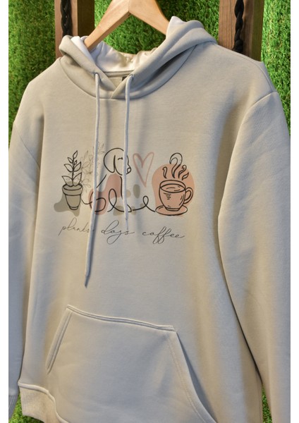 Cat And Coffe Özel Tasarım Kanguru Kapşonlu Oversize Unisex Sweatshirt modelleri