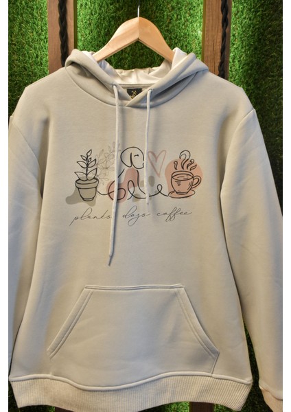 Cat And Coffe Özel Tasarım Kanguru Kapşonlu Oversize Unisex Sweatshirt fırsatları