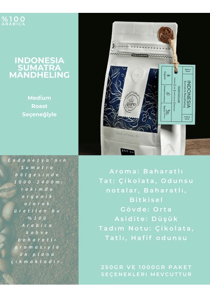 INDONESIA / SUMATRA / MEDIUM ROAST fiyatları