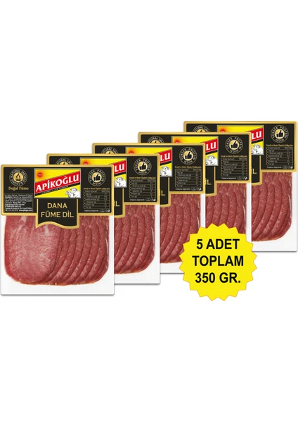 Dilimli Dana Füme Dil 70 gr Beşli Paket (Toplam 350 Gr.)